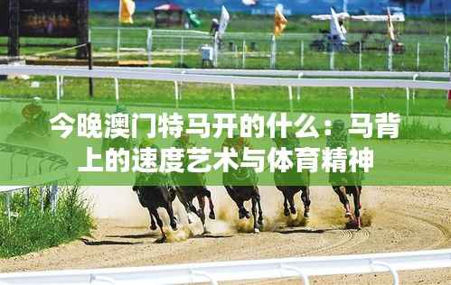 今晚澳门特马开的什么:马背上的速度艺术与体育精神